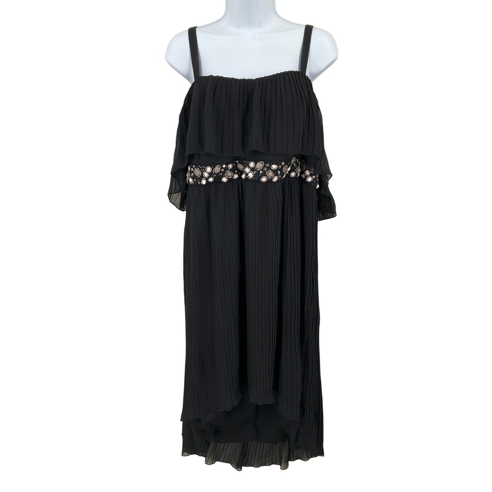 Torrid Dress Womens 2 Black Pleated Embellished High Low Midi Elegant Cocktail